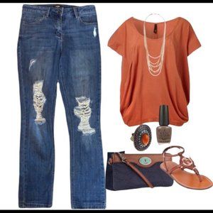 Denim blue wash distressed bootcut jeans size 8